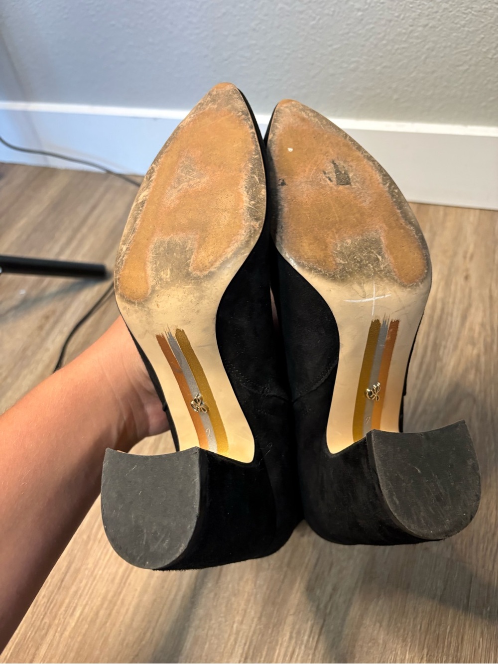 Sam Edelman Black Suede Ankle Boots Size 7 Block Heel Side Zip Booties - Picture 5 of 10
